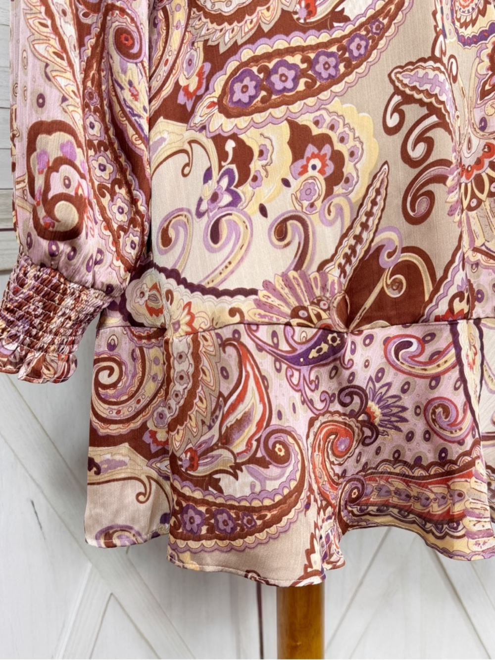 Fate Paisley Boho Print Satin High Neck Mini Dress Medium Long Sleeve Festival - Picture 6 of 13